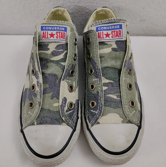 Converse All Star Shoes Kids Size 1 Camo Olive Khaki Low Top Sneakers - Picture 2 of 7